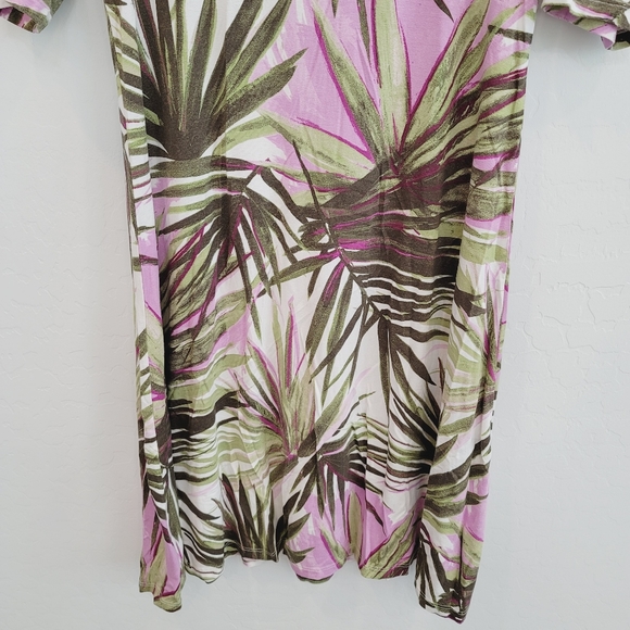 Plant Print Dress Green White and Pink - Picture 2 of 13